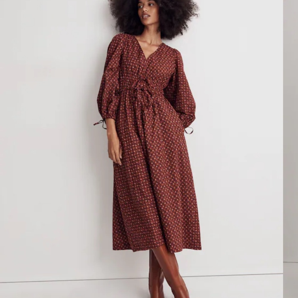Madewell NWT Sophia Tie-Front Midi Dress in Teaberry Floral